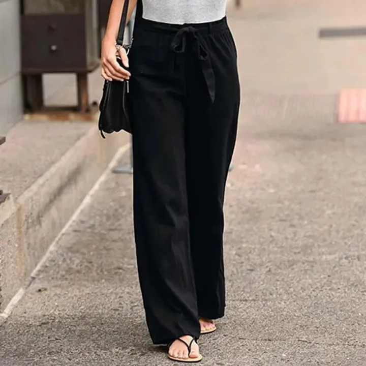 Casual%20Cotton%20Linen%20Pants%20Women%20Loose%20Solid%20Color%20Lace%20Up%20Elastic%20Waist%20Wide%20Leg%20Trousers%20Famale%20Streetwear%20Straight%20Sweatpants%20-%20Image%203
