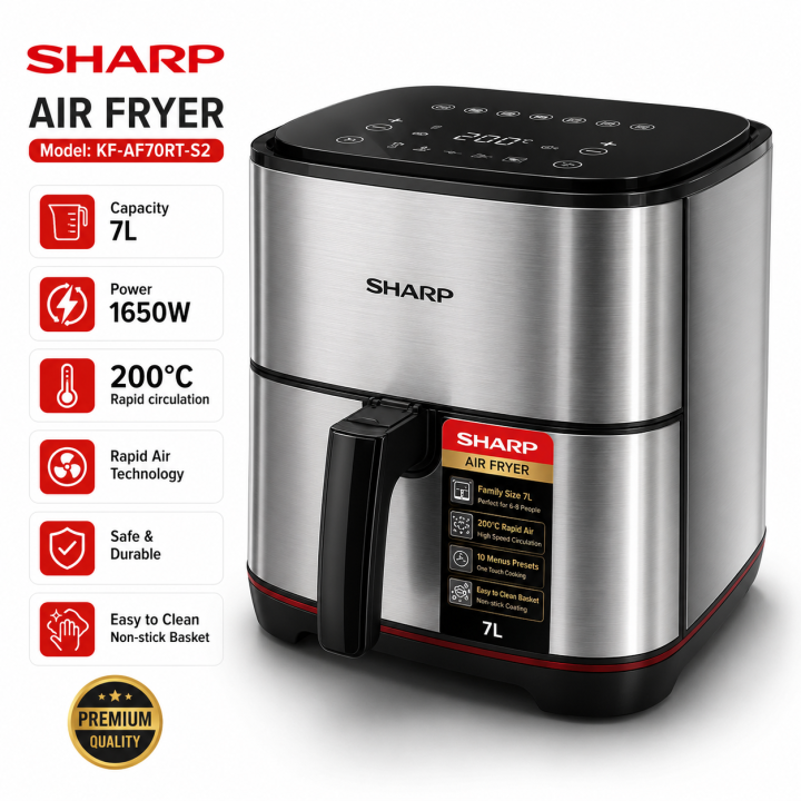 SHARP%20KF-AF70RT-S2%20Air%20Fryer%20XL%207L,%201650W%20Family%20Size%20Air%20Fryer%20with%208%20One-Touch%20Auto%20Menus%20&%20Rapid%20Air%20Circulation%20-%20Image%205