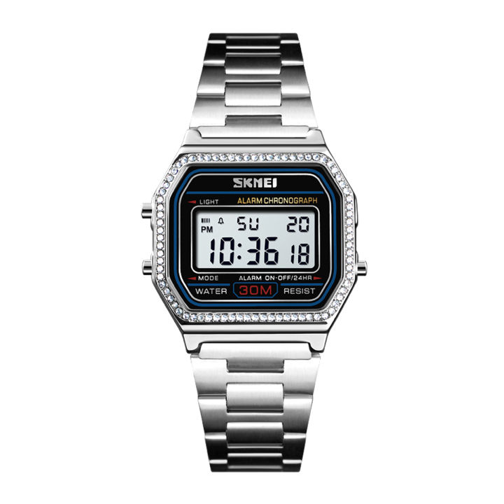 SKMEI 1474 Silver Stainless Steel Digital Watch For Women Silver