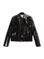 Black Piano Face Leather Cool Chic Coat Man Boy's Tech Wear Jacket Punk Rock Festival Stage Show TV Singers Guitar Drums Unifo. 