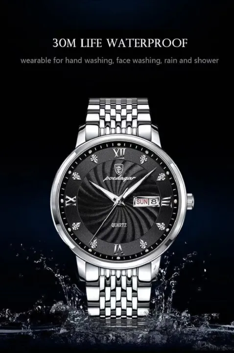 Poedagar%20PO827%20Silver%20Stainless%20Steel%20Analog%20Wrist%20Watch%20For%20Men%20-%20Black%20&%20Silver%20-%20Image%202