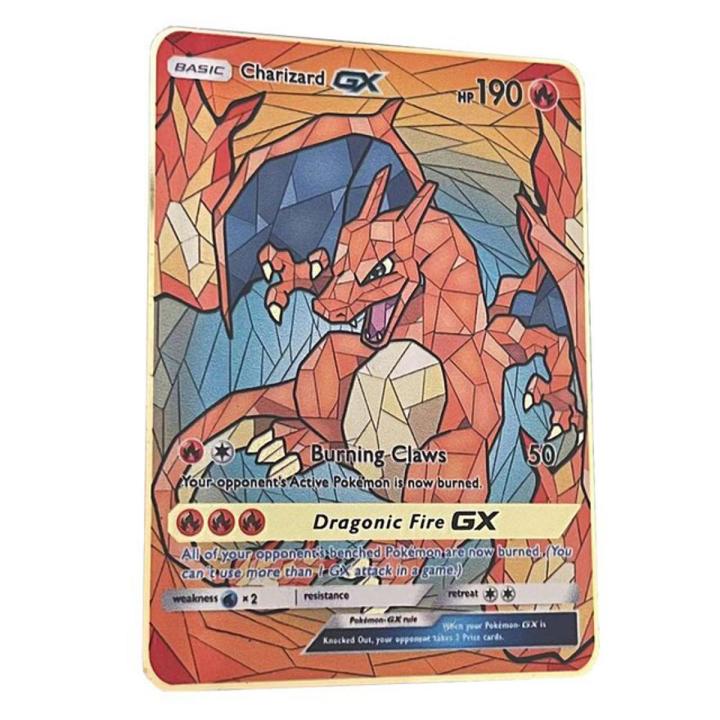 【Serendipity party】DIY Charizard GX Golden Pokemon Cards in English Metal Pokmo Letters Gift Game Cards Rainbow