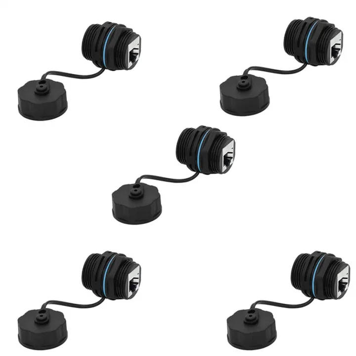 5PCS Panel Mounting RJ45 Waterproof Connector Ethernet LAN Cable Connector with Dust Cap