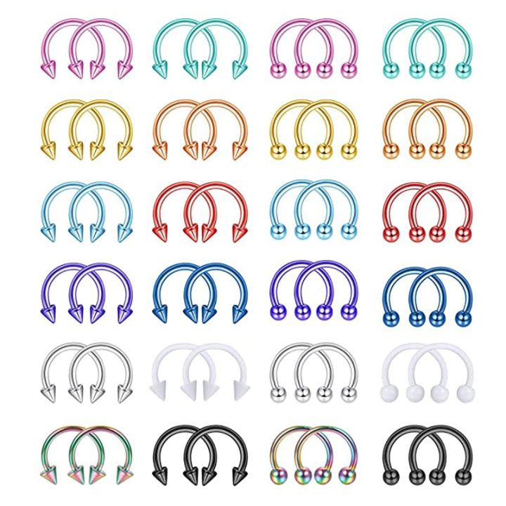 Tapered%20Spiked%20/%20Beads%20Horseshoe-shaped%20Round%20Nose%20Ring%20Earrings%20Body%20Jewelry%20-%20Image%203