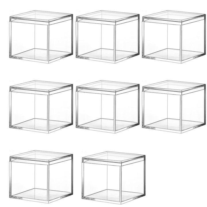 8 Pieces Of Transparent Acrylic Plastic Square Square Jewelry Box Mini Storage Box with Lid Mini Square Container 210Ml
