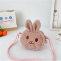 Round Zipper Bunny Plush Purse Messengers Bags Children Shoulder Bag Handbag. 