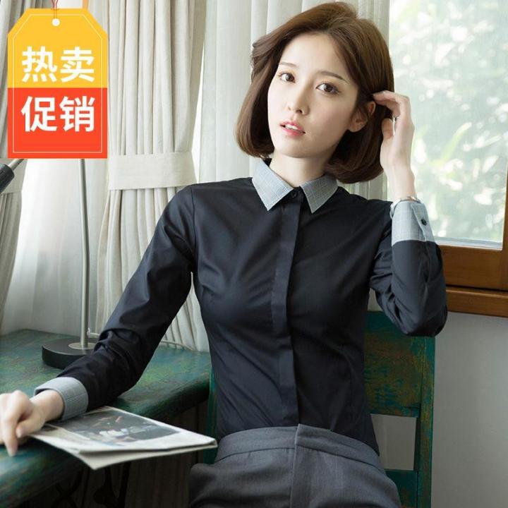 Eleplato%20Black%20Shirt%20Women's%20Long%20Sleeve2022Autumn%20and%20Winter%20New%20Cold%20Color%20Women's%20Clothing%20Contrast%20Color%20Slim%20Fit%20White%20Shirt%20Plaid%20Collar%20Cotton%20-%20Image%203