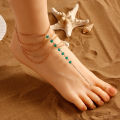 European and American cross-border jewelry summer new style glass colored crystal beads toe chain multi-layer metal chain anklet for women.