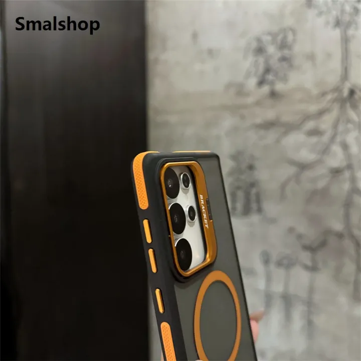 Smalshop%20For%20Magsafe%20Anti-slip%20Armor%20Lens%20Stand%20Phone%20Case%20For%20Samsung%20S25%20S24%20FE%20S23%20Plus%20S22%20Ultra%20Wireless%20Charging%20Black%20Clear%20Cover%20-%20Image%205