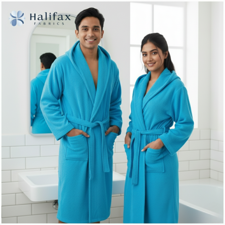 Luxurious Blue Bathrobe – 100% Cotton Terry, Soft & Absorbent Adult SPA Bath Robe with Pockets & Belt