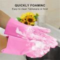1 Pair Scrub Rubber Gloves Silicone Reusable Anti-Cut Kitchen Gloves Washing Dishes Latex Cleaning Wear Heat Resistant Scrubbers. 