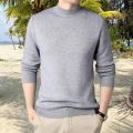 Men Fall Winter Sweater Knitted Solid Color Elastic Half-high Collar Long Sleeve Slim Fit Pullover Soft Warm Anti-pilling Men.