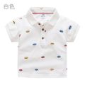 2022 Summer Children's Clothing Baby Candy Color Turn Down Collar Cartoon Character Kids Boy Car Short Sleeve Cotton T-Shirt. 