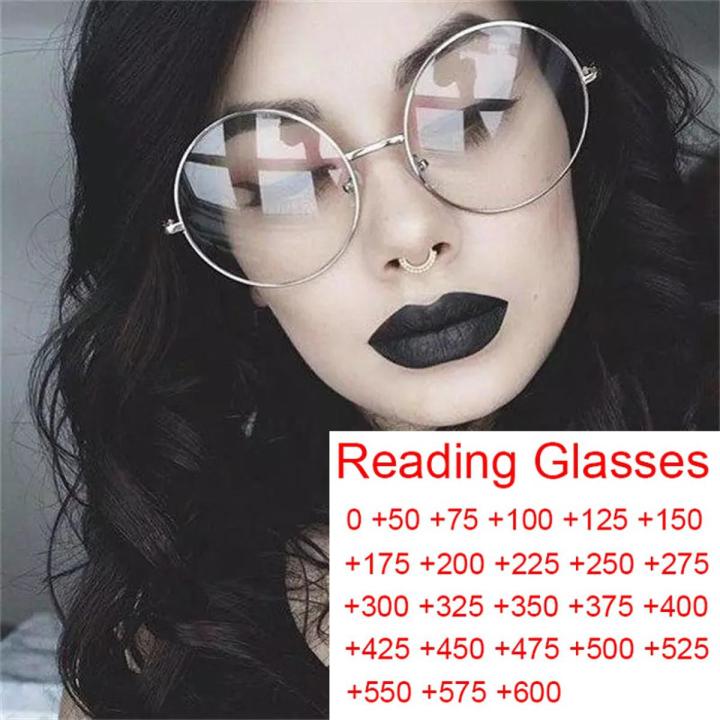 Oversized Round Metal Anti Blue Light Woman Reading Glasses