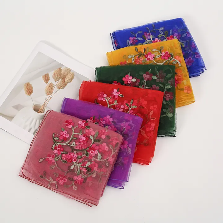 New%20Floral%20Embroidery%20Chiffon%20Silk%20Scarf%20Women%20Muslim%20Hijab%20Headscarf%20Soft%20Wraps%20Headband%20Summer%20Sunscreen%20Shawls%20Beach%20Shawls%20-%20Image%204