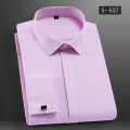 Solid Mens Classic French Cuffs Dress Shirt Long Sleeve Covered Placket Formal Business Standard-fit Design Wedding White Shirts.