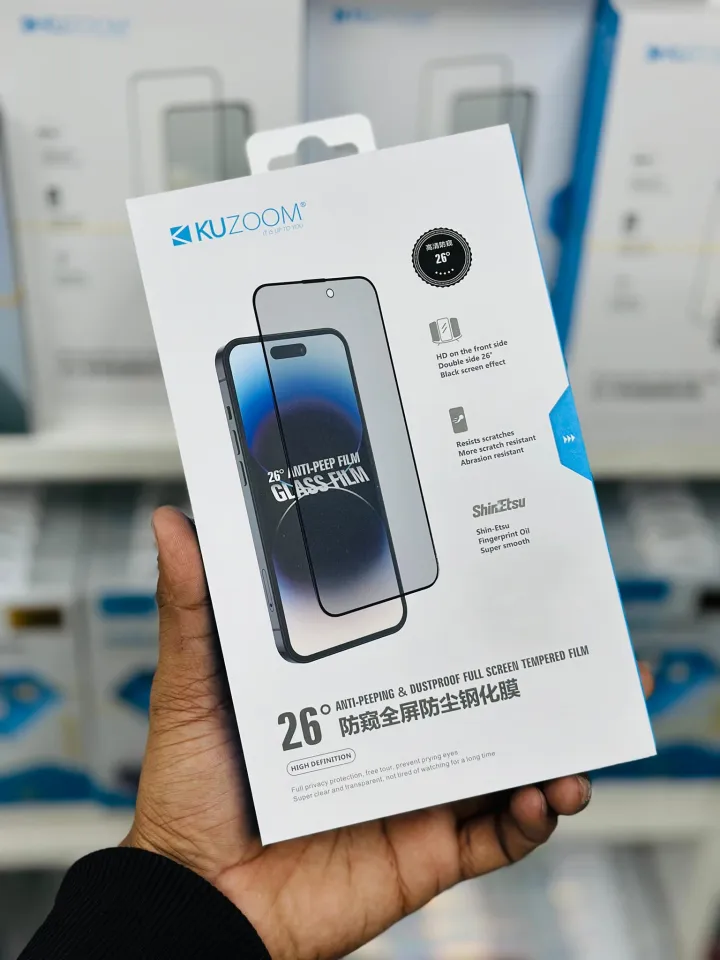 KUZOOM PRIVACY FULL SCREEN TEMPERED GLASS SCREEN PROTECTOR FILM FOR APPLE  IPHONE 16 Pro Max 16 Pro 16 Plus 16 15 Pro Max 15 Pro 15 Plus 
