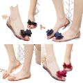 Fish mouth sandals women's summer flat students korean version flower new bow women's shoes jelly shoes transparent crystal shoes.