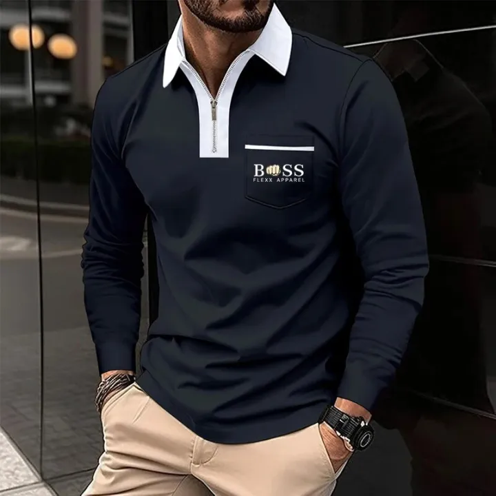 New%20patchwork%20zipper%20lapel%20fashionable%20casual%20men's%20long%20sleeved%20T-shirt%20Polo%20hot%20selling%20men's%20top%20clothing%20-%20Image%203