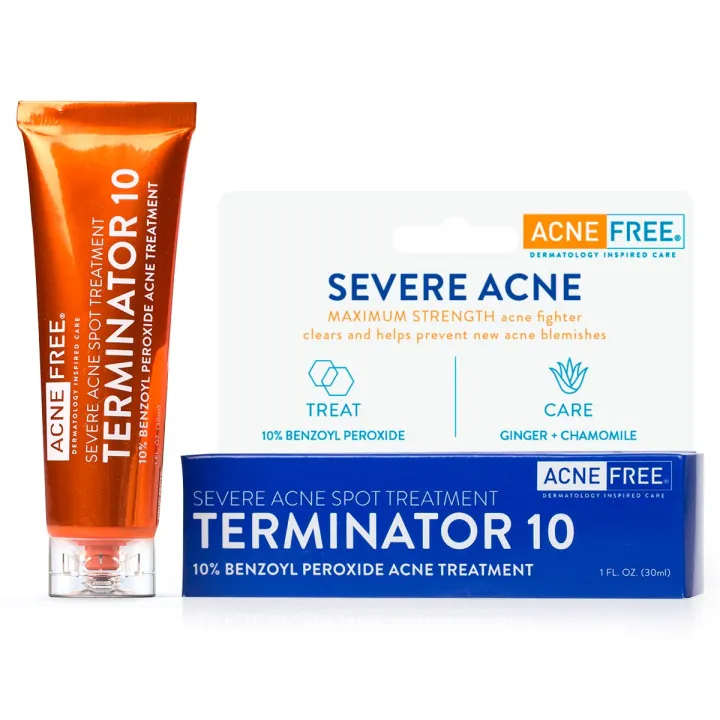 AcneFree Terminator 10 Acne Spot Treatment with Benzoyl Peroxide 10% Maximum Strength Acne Cream Treatment, 30mL