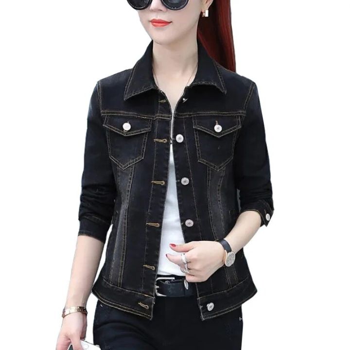 2024 New Short Denim Jackets Women Coat Wash Long Sleeve Vintage Casual Jean Jacket Bomber Denim Coat 3Xl 5Xl P326