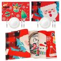 Cute Santa Claus Snowman Printed Christmas Linen Placemats Coffee Tea Cup Dinner Plate Mat Tablecloth Kitchen Tool. 