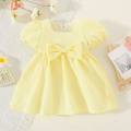 Baby Girl Dress Square Neck Cotton Plain Color Princess Dress Newborn Baby Summer Bow Dress Girl Clothing. 