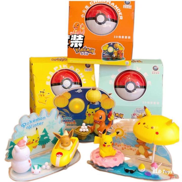 Pokemon Figures Pocket Monster Pet Elf Ball Scene Set Toy Pikachu Anime Figure Model Kids Gift