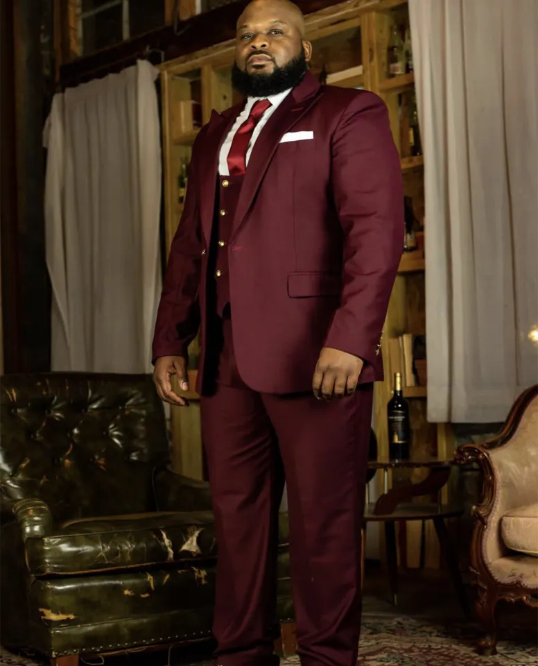 Men Suits Slim Fit Piece Big And Tall Burgundy Suits For Wedding