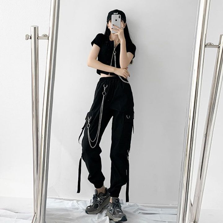 2023%20Spring%20Summer%20Cargo%20Women's%20Pants%20Punk%20Black%20Female%20Joggers%20Streetwear%20Harem%20Ankle-Length%20Trousers%20with%20chain%20-%20Image%203