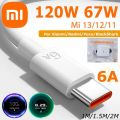 Original Xiaomi 6A 120W 67W 33W USB Type C Cable Turbo Charger Wire Mi 13 12 11 Pro Redmi Note 13 12 Pro Plus POCO F5 BlackShark.