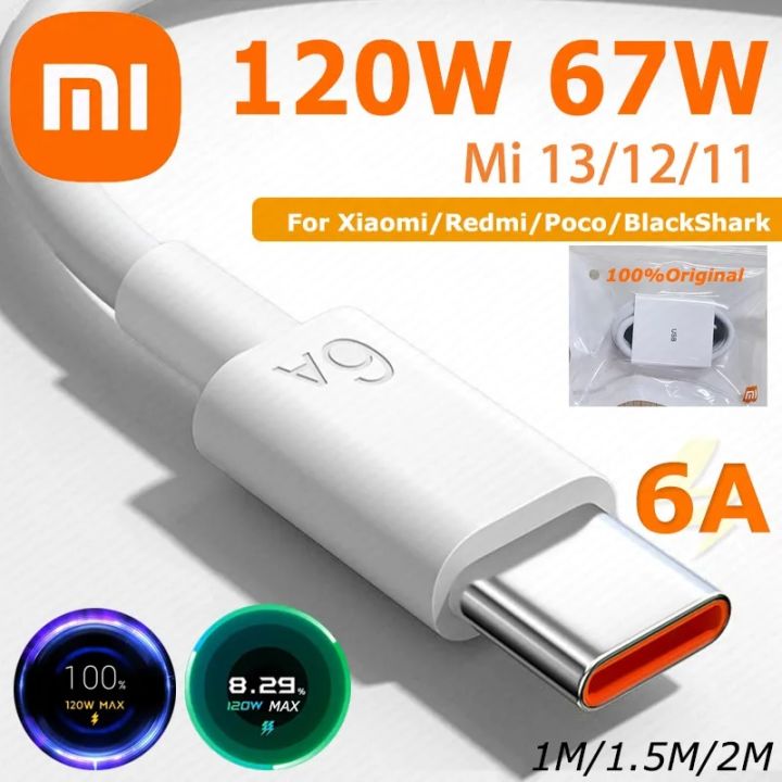 Original Xiaomi 6A 120W 67W 33W USB Type C Cable Turbo Charger Wire Mi 13 12 11 Pro Redmi Note 13 12 Pro Plus POCO F5 BlackShark