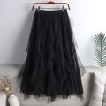 Big Ruffles Tulle Skirt Womens Autumn Winter High Waist Elegant Pleated Skirts Female Korean Fashion Casual Mesh Skirt.