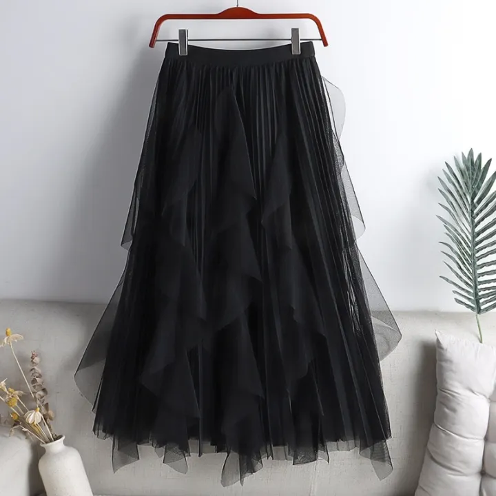 Big%20Ruffles%20Tulle%20Skirt%20Womens%20Autumn%20Winter%20High%20Waist%20Elegant%20Pleated%20Skirts%20Female%20Korean%20Fashion%20Casual%20Mesh%20Skirt%20-%20Image%202