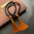 【The road to happiness Store】Natural Black Onyx Stone Rudraksha 33 Prayer Beads Muslim Tasbih Prayer Ciristal Tassel Rosary Women Men 1pc. 