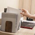 4Pcs Wooden Bookends with Metal Base Heavy Duty Black Walnut Book Stand with Anti-Skid Dots for Office Desktop.