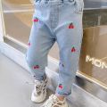 Cute Girls' Jeans Spring and Autumn Women's Baby Autumn Fashionable Casual Pants Soft Slim Fit Outer Wear Trousers Fashion. 