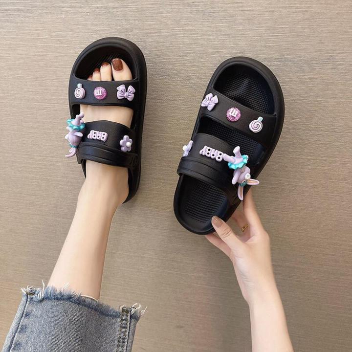 Disney StellaLou Creative Platform Shoes Soft Thick Bottoms Outdoor Slippers Women Fashion Korean Luxury Sandals Y2k Flat Shoes