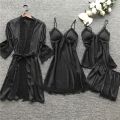 Long Sleeve Womens Pajamas Lace Lingerie Nightwear Underwear Sleepwear 4pc Suit Pajama Sets For Women Pijama Mujer.