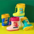 Rain Boots Kids Girl Cute 3D Rainboots Dinosaur Children's Boys Boots Plush Warm Ankle PVC Waterproof Toddler Water Shoes.