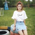 100%Cotton Short-SleeveTT-shirt Women's Korean-Style Fashionable Students All-Matching Summer New LooseinsRuffled Top.