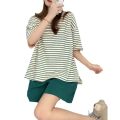 Manufacturers: foreign trade, summer pajamas with bra pads, women's short-sleeved shorts, imitation cotton stripes, simple sports loungewear, can be worn outside.