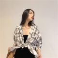 Plaid Shirt Women's Spring and Autumn Thin Korean Style Loose Versatile Long Sleeve Shirt Sun Protection Coat.