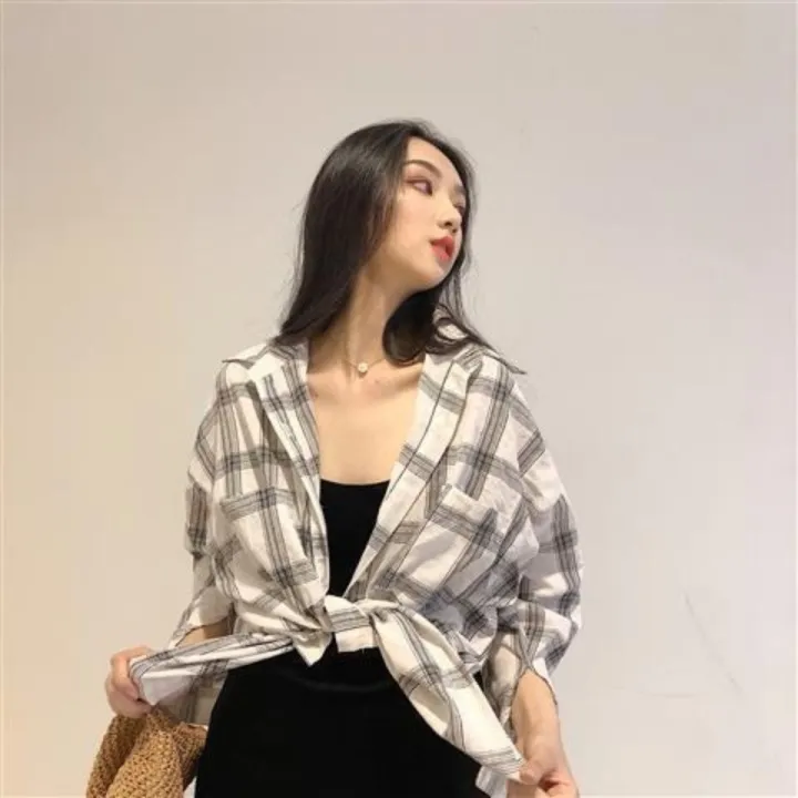 Plaid%20Shirt%20Women's%20Spring%20and%20Autumn%20Thin%20Korean%20Style%20Loose%20Versatile%20Long%20Sleeve%20Shirt%20Sun%20Protection%20Coat%20-%20Image%207