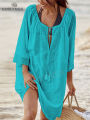 PRODUCTEI Women Swimsuit Cover Ups Kaftan Beach Tunic Dress 2023 Summer Robe De Plage Solid Cotton Pareo Beach Cover Up #Q363. 