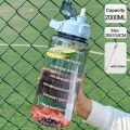 2L Water Bottle Large Capacity Portable Transparent Water Bottle with Bounce Cover Time Scale Motivational Water Bottle Sport.