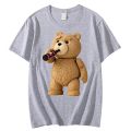 Men's Print Cute Teddy Bear Drinking Poster T-Shirt Summer Short Sleeve Top Cotton T-Shirt Cool T-Shirt Top Streetwear Loser Lione. 