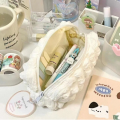 Ins Style Fabric Pencil Case Creative Cream Puff Student Pencil Bag Large Capicity Zipper Pen Pouch Girl Stationary Cute Makeup Storage School Supplies 1Pcs.
