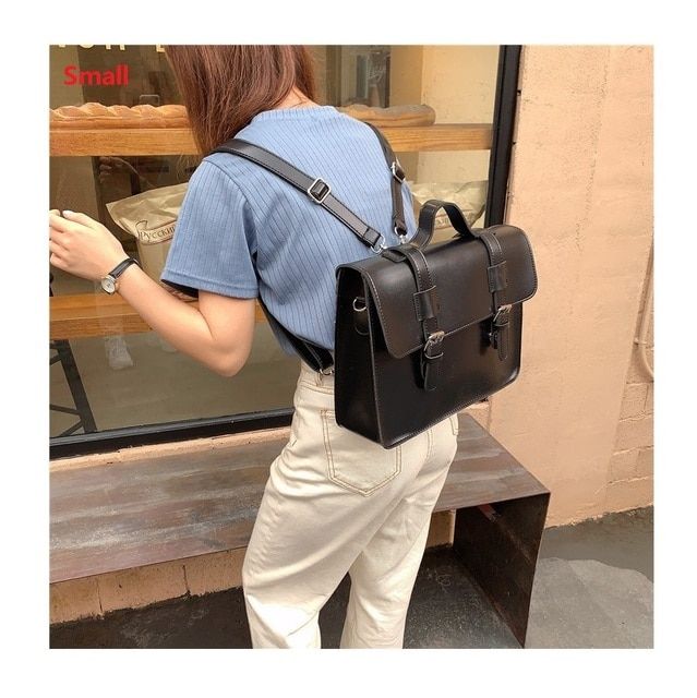Korean Preppy Style Student School Bag Pu Leather Female Messenger Bags Vintage Multifunctional Women Shoulder Bag Ladies Totes