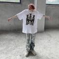 【Flash sale】 100%Cotton West Coast Fashion Doberman Short SleeveTT-shirt Men's Hound Printed High Street Retro Loose. 